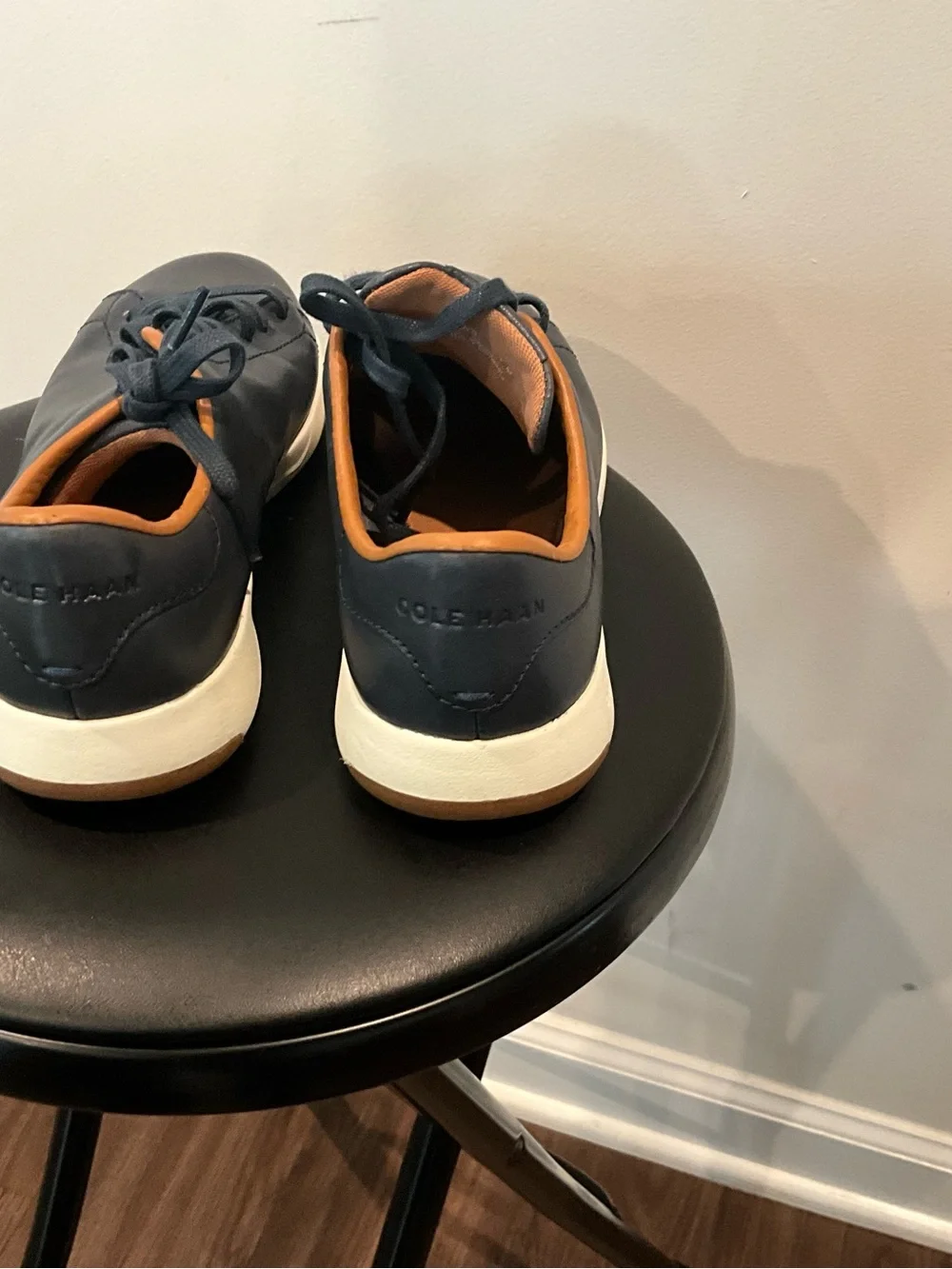 Cole Haan Navy Leather Sneakers with Tan Interior